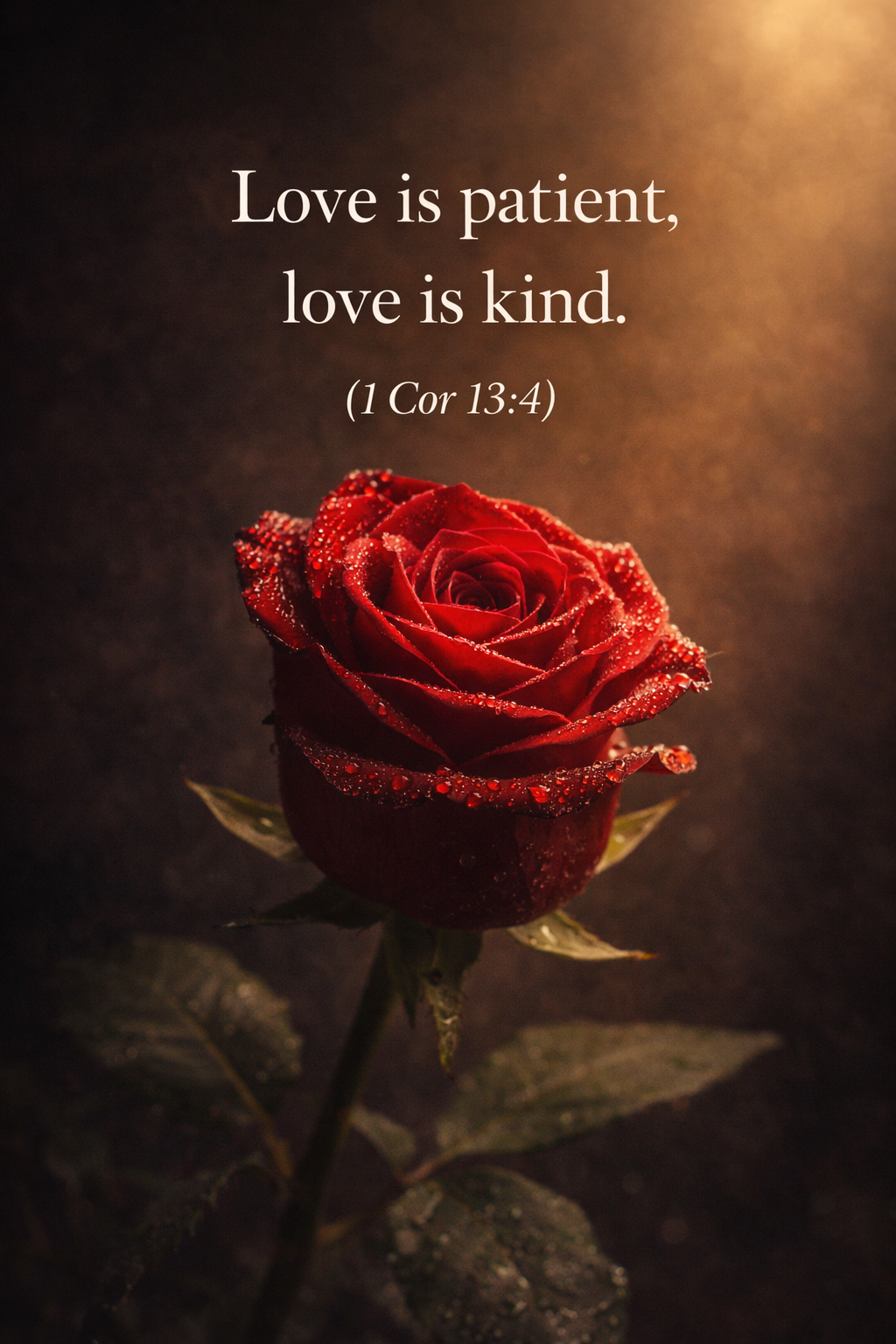 Scripture Wallpaper -- Red Rose, Love is Patient (Vertical)